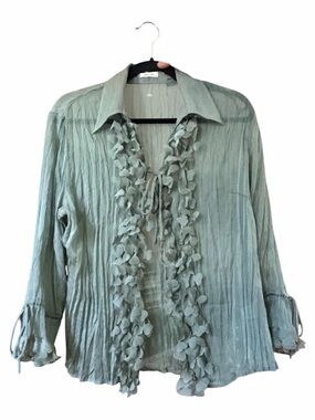 Jaipur Sage Green Ruffle Tie-Front Blouse